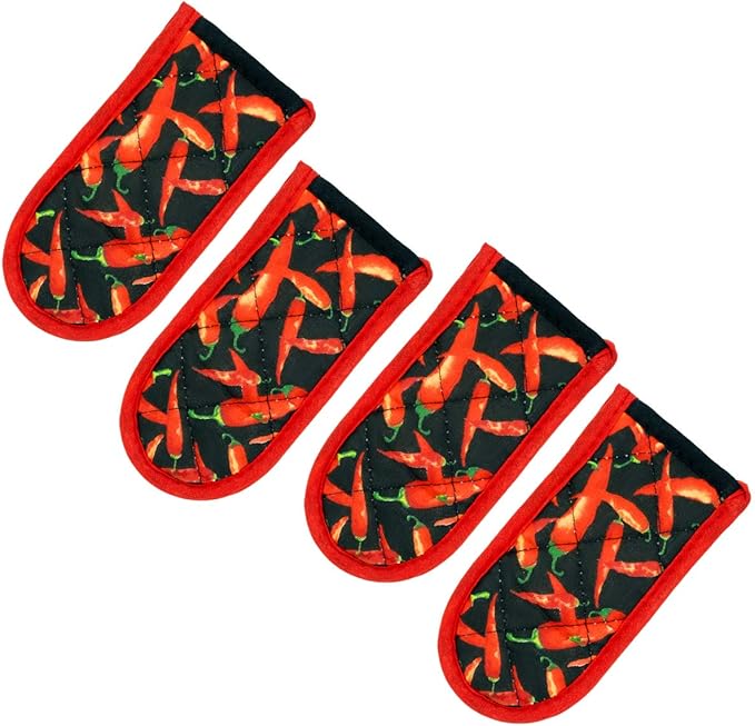 Evoio Cast Iron Skillet Handle Covers, Pot Handle Covers Heat Resistant, Heat Resistant Pan Pot Skillet Hot Handle Holder Sleeves Mitt Cover for Kitchen, BBQ and Baking Cookware (4-Pack Red Peppers)