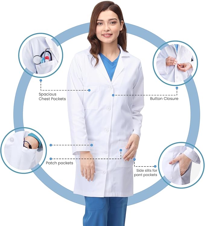 NY Threads Professional Lab Coat for Women, Long Sleeve Medical Coat