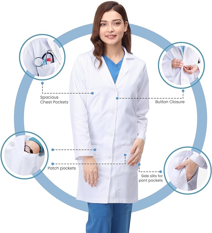 NY Threads Professional Lab Coat for Women, Long Sleeve Medical Coat