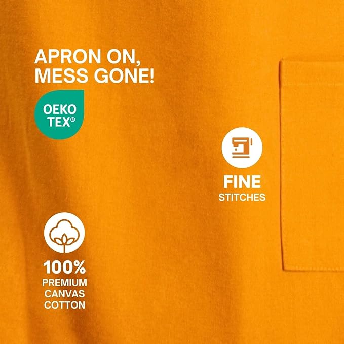 Cotton Canvas Apron for Women & Men – Adjustable Neck Strap & Waist Ties with Pockets – Kitchen, Cooking, Baking, Chef, BBQ, Grilling, Gardening – Durable 33x27 Inches – Orange with Black Straps