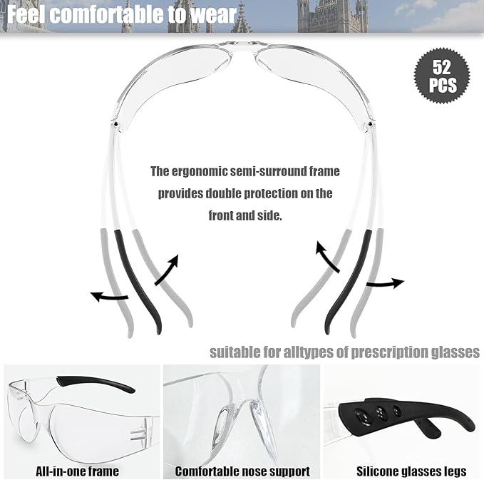 Safety Glasses Bulk ANSI Z87.1, Wrap Around Resistant Scratch Eye Protective Eyewear for Men Women Work Lab