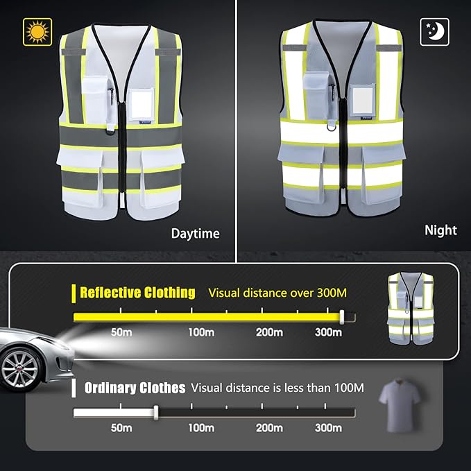 AYKRM 11 color High Vis Reflective Safety Vest for Women Men Security Pocket Zipper