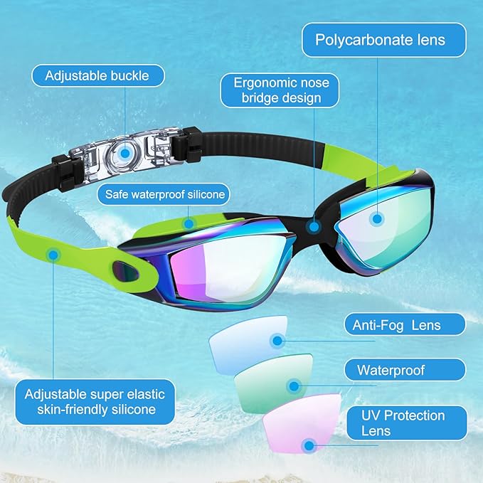 Konohan 8 Pack Kids Goggles Swim Goggles for Adult Kids Swimming Glasses Anti Fog Silicone No Leak Pool Glasses