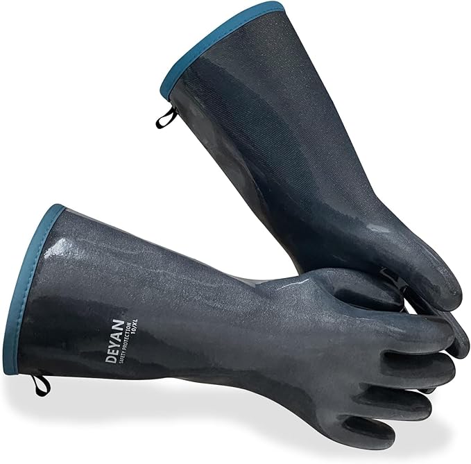 DEYAN Silicone BBQ Gloves, 932°F Heat Resistant Oven Gloves with Fingers, Kitchen Waterproof Hot Proof Glove for Fryer, Smoker, Baking, Cooking, Cutting(10/XL)