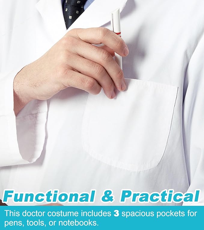 Lab Coat for Men&Women,Doctor Costume for Adults,White Long Sleeve Unisex Science Chemistry Lab Coat