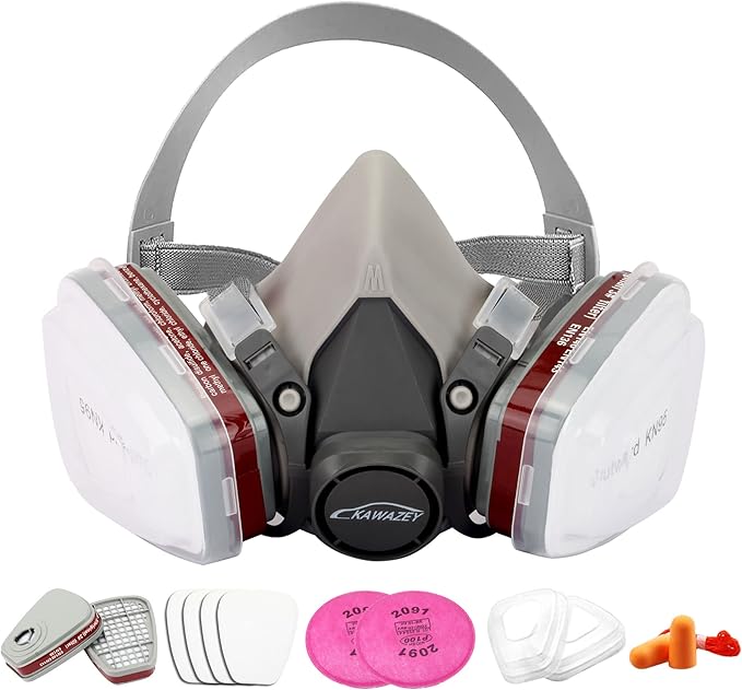 Medium Reusable Half Facepiece Respirator with 2091 Filter, 6001 Cartridge, 6200 Replacement Shield for Painting, Sanding, Polishing, Welding, Woodworking - 13 in 1 Set with English Manual