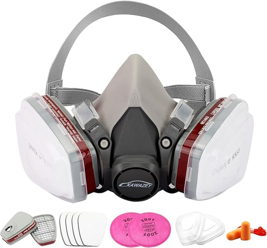 Medium Reusable Half Facepiece Respirator with 2091 Filter, 6001 Cartridge, 6200 Replacement Shield for Painting, Sanding, Polishing, Welding, Woodworking - 13 in 1 Set with English Manual