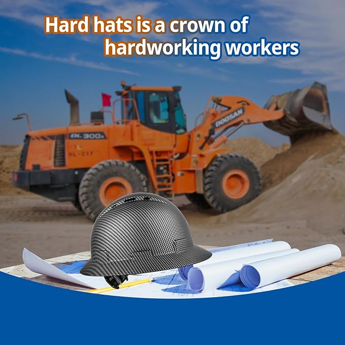 Full Brim Hard Hat - OSHA Safety Helmet Durable Lightweight Carbon Fiber Hard Hat, 6-Point Ratchet Suspension Protective Gear for Men and Women