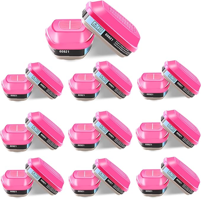 10 Pairs Respirator Cartridges 60921, Respirator Filters, Gas Mask Filter Helps Protect Against Organic Vapors, Acid Gases, Particulates, Dust