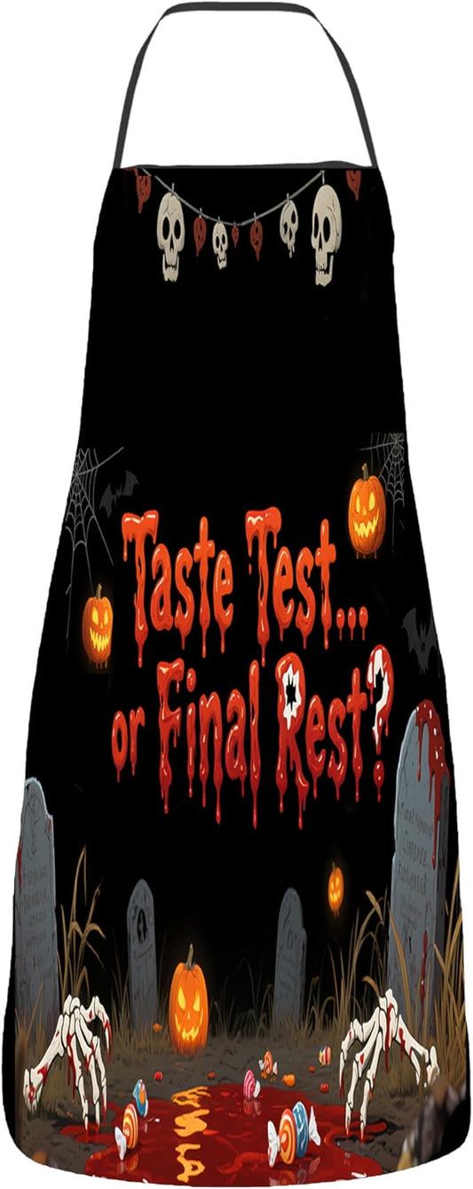 Halloween Aprons Gifts for Women Mens Taste Test or Final Rest? Cooking Apron, Funny Gift for Him Her,His Hers (1 Pcs)