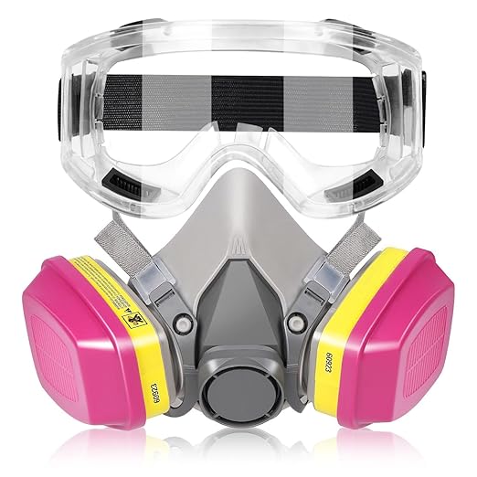 Pro Anti-fog Half Face Respirator Mask - Reusable Gas Cover Organic Vapor Masks Survival Nuclear, with 60923 Cartridges & Goggles for Woodworking,Dust,Formaldehyde,Epoxy Resin,Sanding,Cutting,welding