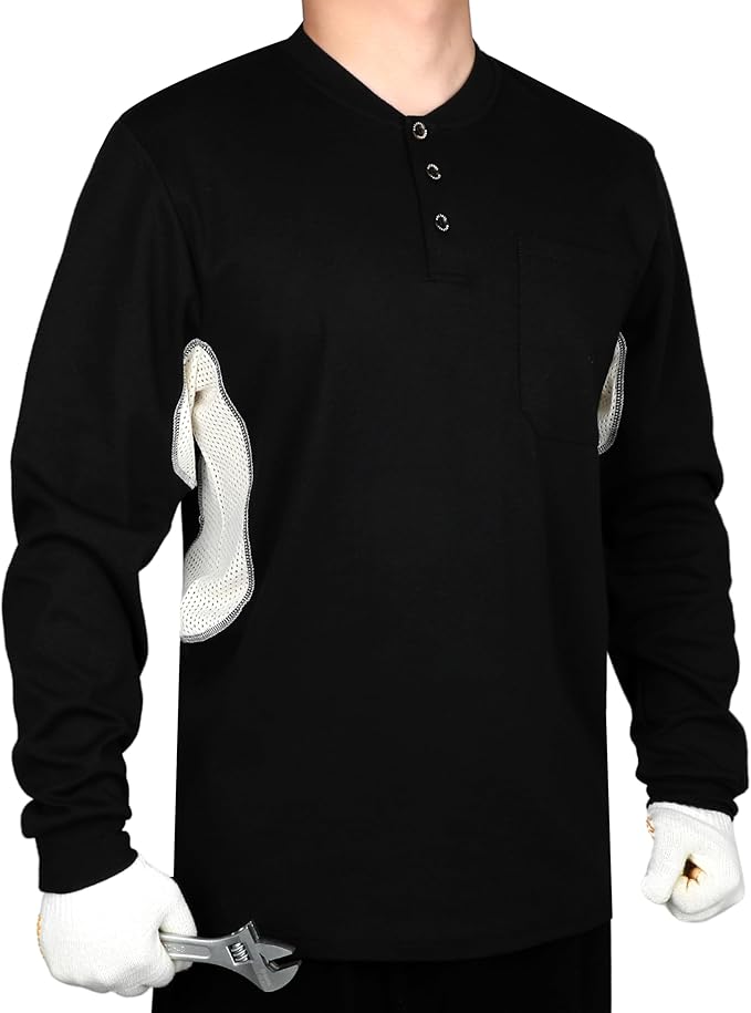 BOCOMAL FR Shirts Summer Vented Mesh Breathable Henley Shirt 5.5oz Flame Resistant CAT2 Work Clothing