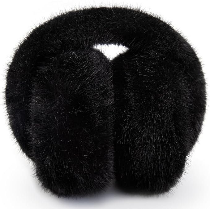 Winter Ear Muffs for Women Girls Faux Fur Cute White Earmuffs Fluffy Ear Warmers Foldable Ear Covers Outdoor