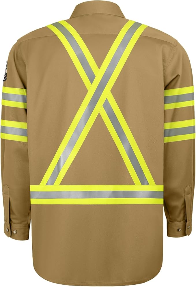 Welding Shirt 7.5oz FR for Men, 100% C Hi Vis Flame Resistant Jacket, Fire Retardant Clothing, Durable Accessories, Meets NFPA2112, Khaki-ZRWD L