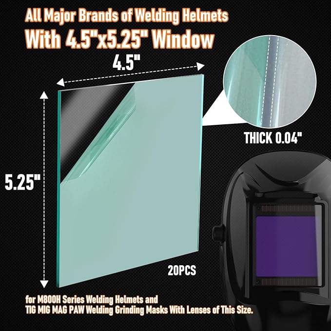 20Pcs - 4.5" X 5.25" - Universal Welding Helmet Clear Lens - Replacement Welding Helmet Lens