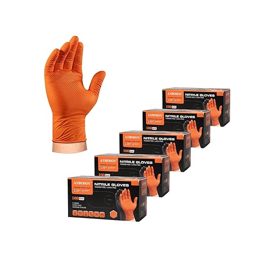 10mil Nitrile-Gloves Disposable-Orange Chemical-Resistant Rubber - Mechanic Gloves Heavy Duty, Latex Free, Diamond Grip (500, X-Large)