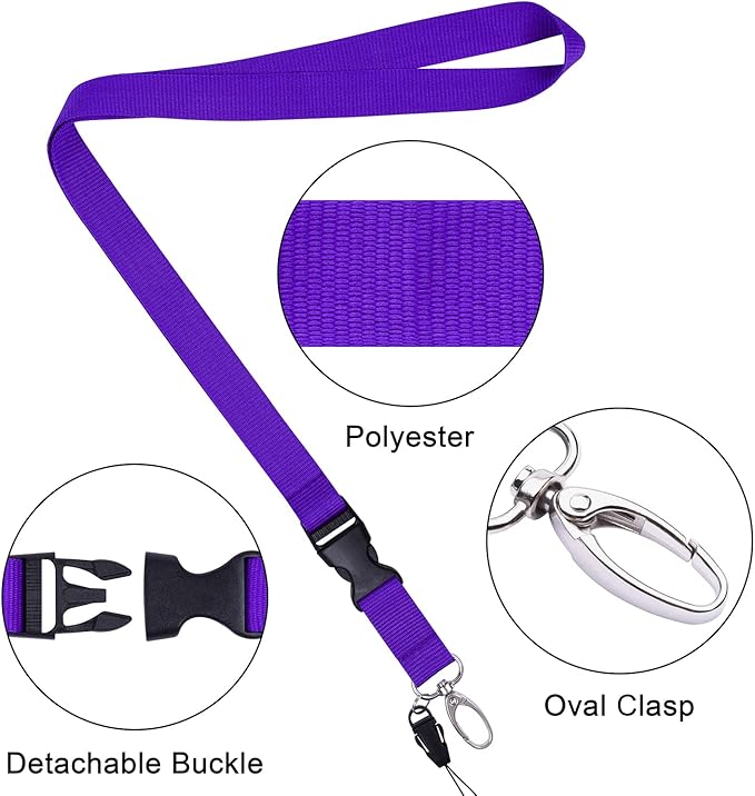 Wisdompro Office Lanyard, 3 Pack 23 inch Quick Release Neck Strap Lanyard with Detachable Buckle, String Loop for Keys, ID Badges, Card Holder, USB Flash Drives, Phones - Purple, Hot Pink, Light Blue