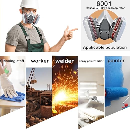 Reusable Face Cover Set for Painting,Gas, Dust, Machine Polishing, Organic Vapors with Filter Cotton, Glasses for Staining,Car Spraying,Sanding &Cutting, DIY and Other Work Protection