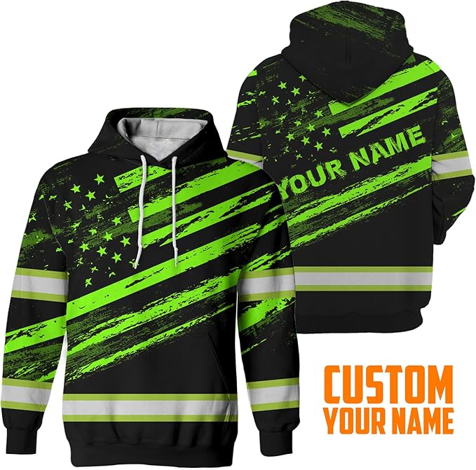 Maddly High Visibility US Flag Collection Safety Workwear Custom Name for Workers, Runners, Truckers, Patriotic