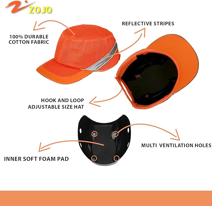 Zojo Baseball Bump Cap Hard Hat Helmet,5PCS Reflective Breathable Lightweight Safety Cap for Men and Women