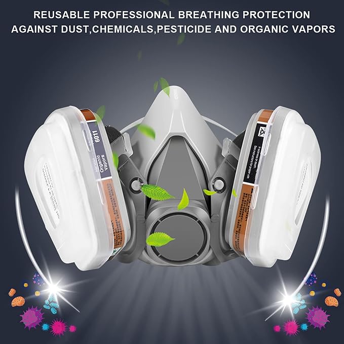 Reusable Face Cover Set for Painting,Gas, Dust, Machine Polishing, Organic Vapors with Filter Cotton for Staining,Car Spraying,Sanding &Cutting, DIY and Other Work Protection