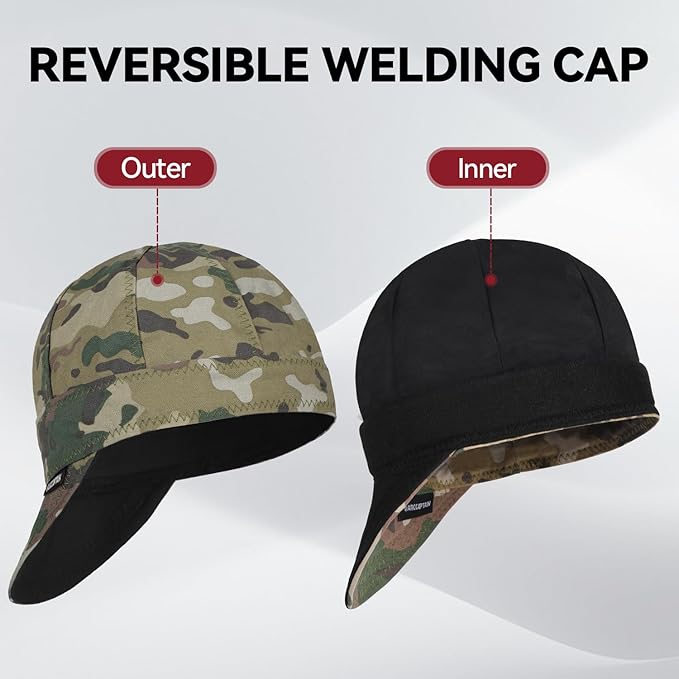 ARCCAPTAIN Reversible Welding Cap, 8 Panel Protective Welders Cap, 10 oz Fireproof Cotton Comforts for Safety and Protection While Welding to Men Women, Colour, 6 7/8