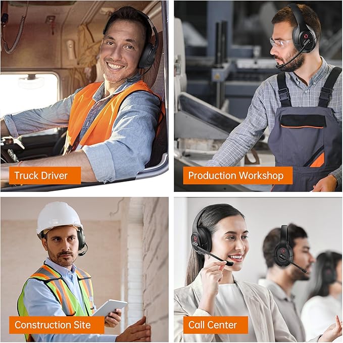 EKSA Bluetooth Trucker Headset, Wireless Headset with Environmental Noise Cancelling Microphone & USB Dongle, 99ft Long Range, Volume Control, Single Ear Trucker Headphone, Works with PC/Mac/Phone