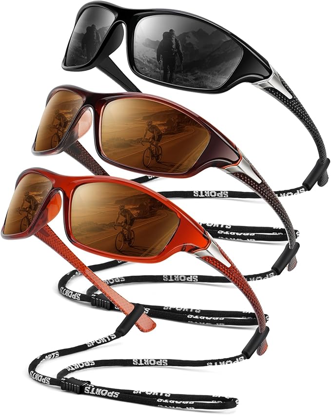 Polarized Sunglasses-Men Sports Sunglasses: Mens Sunglasses Polarized Running Sun Glasses Driving Fishing 3 Packs