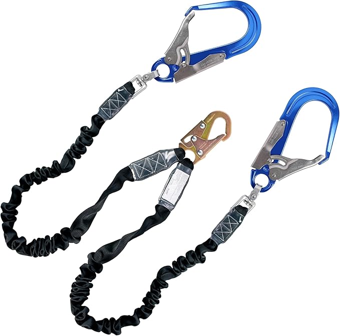6ft Safety Lanyard Double Leg Internal Shock Absorbing Safety Fall Protection Lanyard with Rope Harness Safety Lanyard Dual Rebar & Snap Hook Roofer Fall Protection Equipment（Aluminium Alloy）