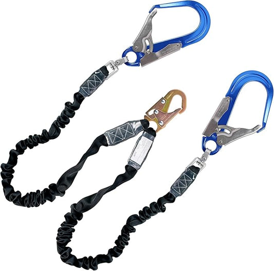 6ft Safety Lanyard Double Leg Internal Shock Absorbing Safety Fall Protection Lanyard with Rope Harness Safety Lanyard Dual Rebar & Snap Hook Roofer Fall Protection Equipment（Aluminium Alloy）