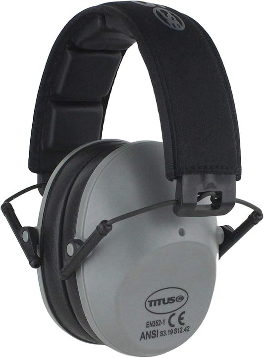 TITUS 2-Series Premium Low Profile Earmuffs, ANSI Rated, High NRR Noise Reduction, Durable Sport Band, Hearing Protection PPE