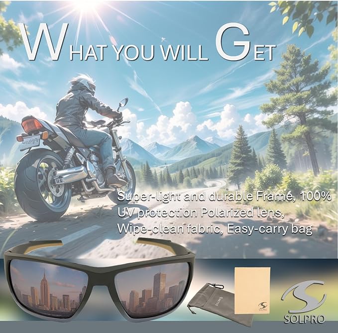 Polarized Riding Sunglasses Foam Padded Wraparound Fit Men Women Motorcycle Driving Running Cycling Fishing