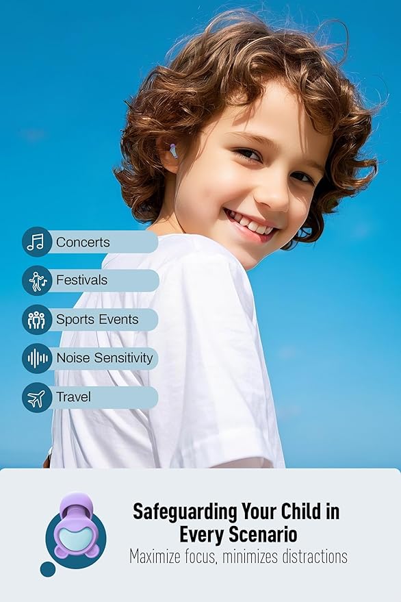 Kids Ear Plugs (6-12 yrs) - Reusable Kids Ear Protection for Focus, Travel, Concerts, Socializing, Events, Sleep, Anxiety, Noise Sensitivity – 26 dB Noise Reduction Relief Children Earplugs