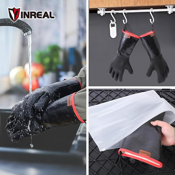 932°F Extreme Heat Resistant BBQ Grill Gloves – Waterproof, Oil Resistant Neoprene Coating, Long Sleeve 14-Inch Cooking Gloves for Grilling, Fryer, Baking, Oven, Smoker, Fireproof Kitchen Mitts