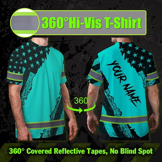 Maddly High Visibility US Flag Collection Safety Workwear Custom Name for Workers, Runners, Truckers, Patriotic