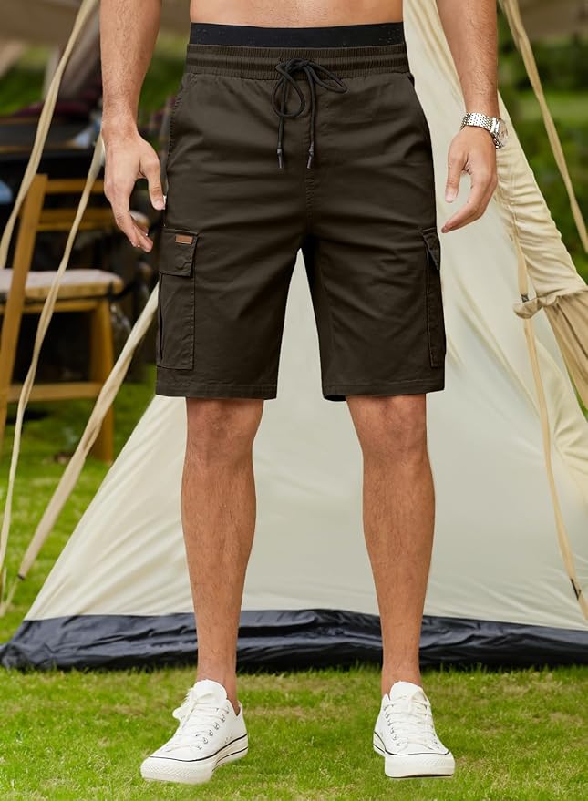 JMIERR Mens Casual Twill Cargo Shorts Cotton Drawstring Classic Cargo Stretch Short with 6 Pockets