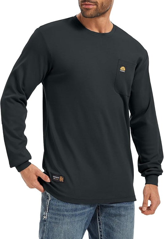 WORKWEYA Men's FR Shirts 6.5oz Lightweight Long Sleeve Flame Resistant T-Shirt NFPA 2112/CAT2