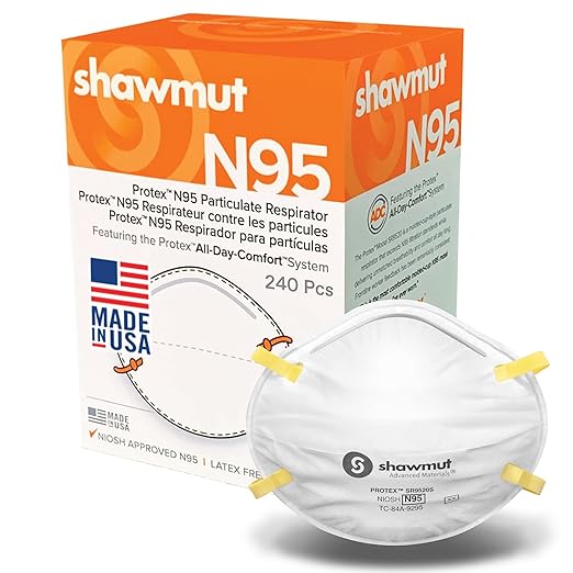 Shawmut Protex™ N95 Mask SMALL Size for Small Face, Made in the USA NIOSH Approved, Particulate Respirators, Protective Face Mask, 12 Pack of 20 (Model SR9520S)