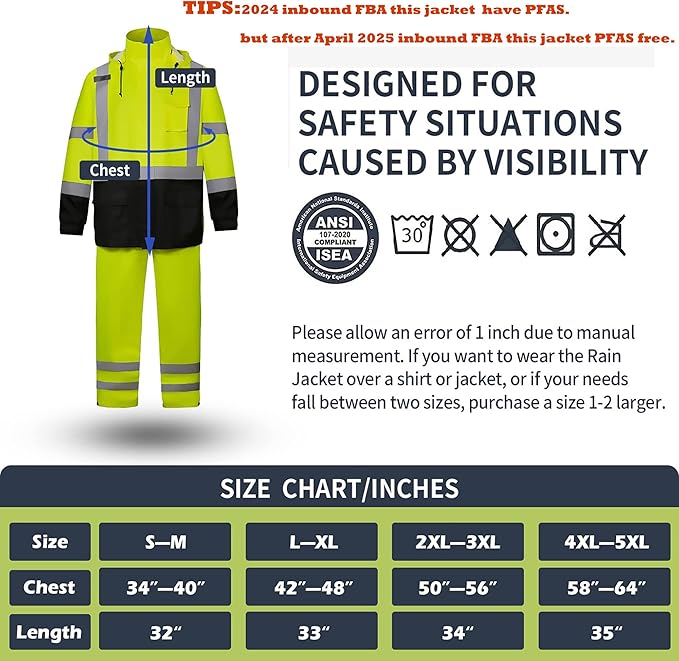 SRsafety High Visibility Rain Gear, Class 3 High Visibility Work Rain Gear for Men, Construction Rain Suits