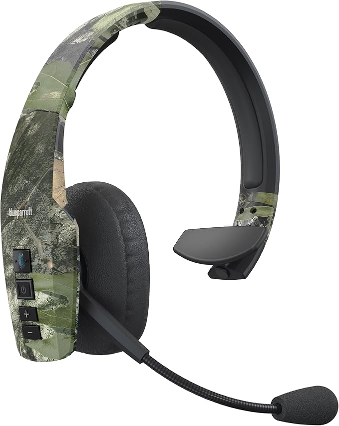 BlueParrott B450-XT Mono Bluetooth Wireless Headphones 96% Noise Canceling Mossy Oak Obsession Edition Trucker Headset with Mic, Comfort Padded Headband, 300 ft. Wireless Range, 24 hrs Talk Time, Camo
