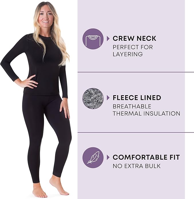 Rocky Thermal Underwear for Women, Long Johns Fleece Lined Set, Shirt & Pants, Base Layer w/Leggings/Bottoms Ski/Extreme Cold