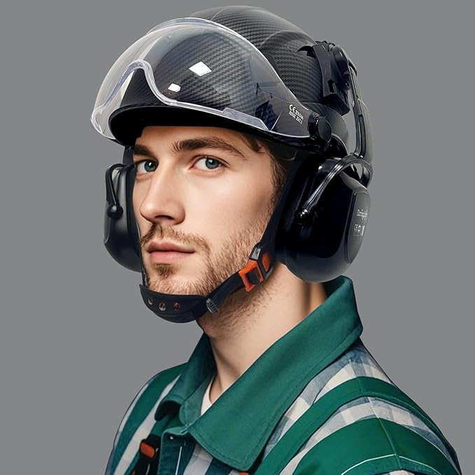 DS-A8S Matte Black Hard Hats with Visor Ear Muffs Safety Helmet Outdoor Work Head Protection ANSI Z89.1 OSHA Approved Industrial Forestry