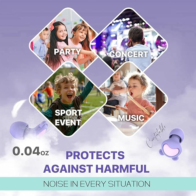 Kids Ear Protection Kids Ear Plugs (6-12yrs) - Reusable Everyday Noise Relief for Child Adult with Small Ear Canal, for Focus, Anxiety, Stress, School, Home, Playtime –26 dB Noise Reduction Earplugs