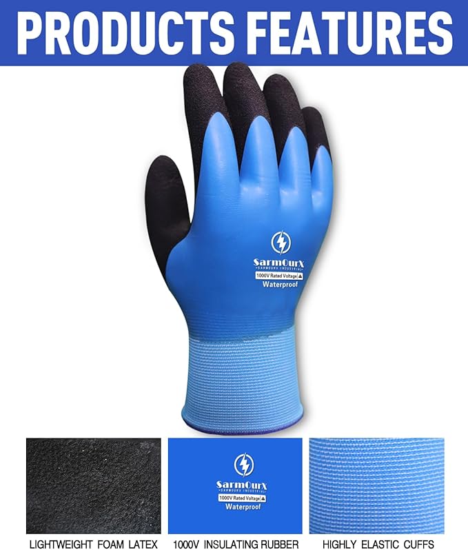 Electrician Insulated Gloves 1000V High Voltage, Waterproof for Palm Rubber Non-Slip Electrical Gloves