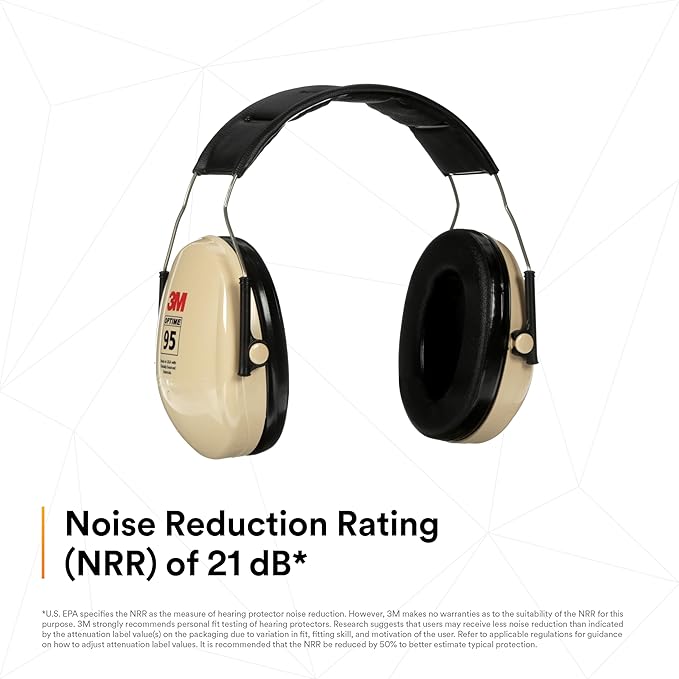 3M PELTOR Hearing Protection Optime 95 Earmuffs, Adjustable Earcups, E-A-Rfit Compatible, Stainless Steel