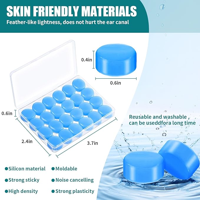 Ultra-Soft Noise Cancelling Sleeping Ear Plugs - Moldable Silicone，Wear Comfortable Noise Repairing Ear Plugs，for Adults, Kids and Swimming (Color 2, One Size)