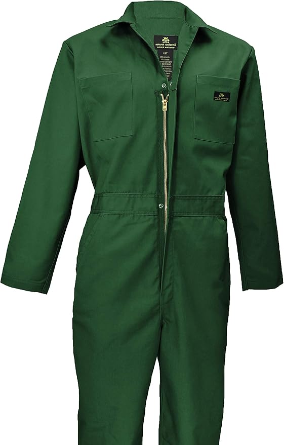 Natural Uniforms Mens Long Sleeve Zip Up Twill Coverall, Stain and Wrinkle Resistant