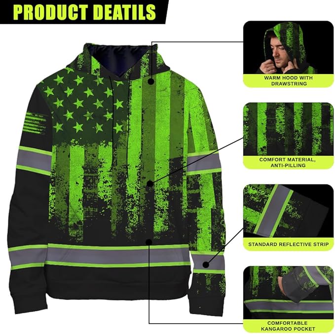 Maddly High Visibility US Flag Collection Safety Workwear Custom Name for Workers, Runners, Truckers, Patriotic