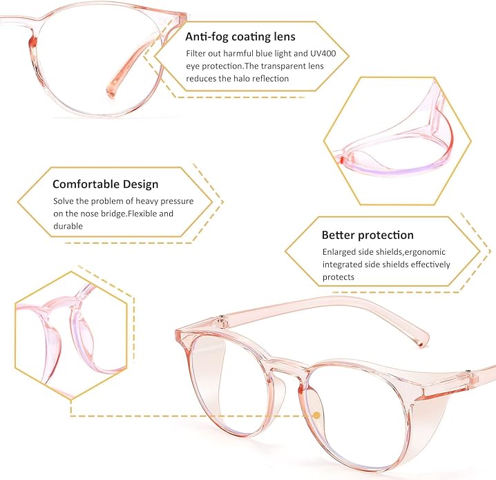 Outray 2 Pairs Anti Fog Safety Goggles Protective Glasses Blue Light Blocking Eyeglasses for Men Women