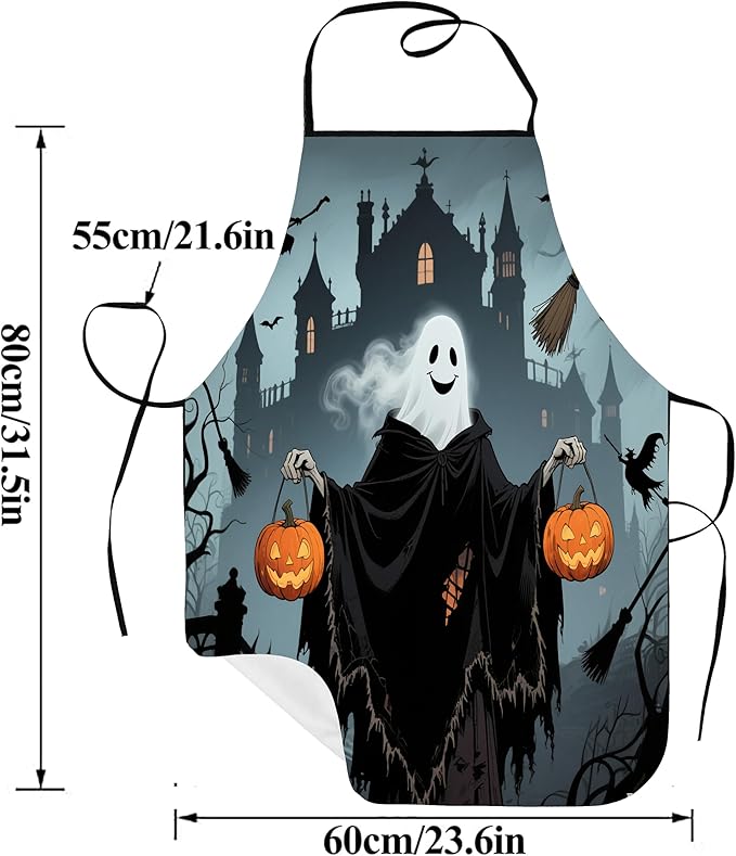 Halloween Aprons Gifts for Women Mens Print Witch Ghost and Pumpkin Cooking Apron, Funny Gift for Him Her,His Hers (1 Pcs)